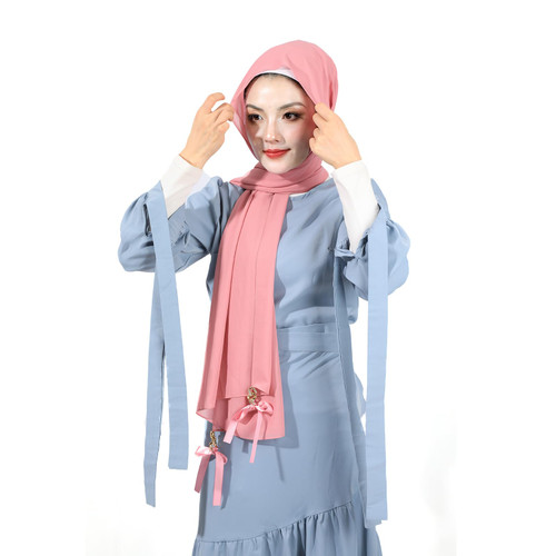 PeacePray Pink Hijab Scarf Chiffon, Chic Rhinestone Muslim Head Scarf Hijabs for Women