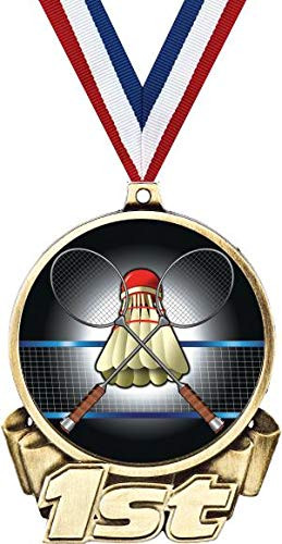 Badminton First Place Medal, 3" Gold Badminton Trophy Medal Award 1 Pack
