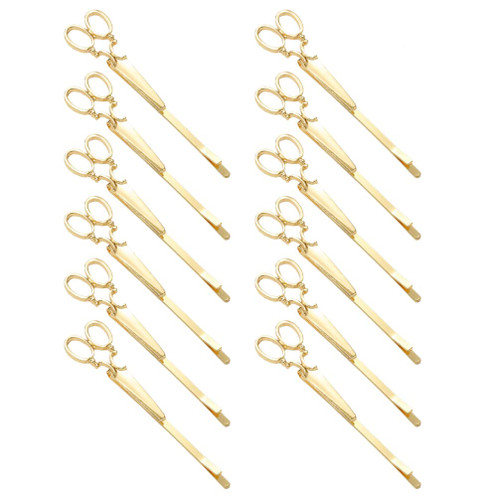 12pcs Scissors Hairpin Hair Clip for Women Girls Bobby Pins Scissors Hair Clips Womens Hair Clips Shiny Hair Clip Gold Bobby Pins Girls Hair Clip Alloy Miss Accessories Leaves