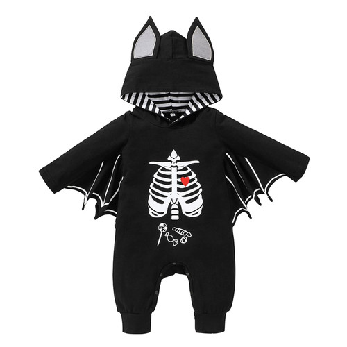 Kadola Costume Jumpsuit Baby Infant Hooded Boys Halloween Romper Girls Cosplay Bat Boys Outfits&Set Baby (Black, 6-12 Months)