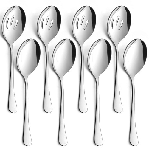 LIANYU 8 Pack Serving Spoons, Slotted Serving Spoons, 8 3/4 Inch Stainless Steel Serving Utensils Spoon Set for Banquet Catering Buffet Dinner Restaurant Party