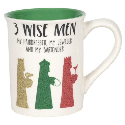 Enesco Our Name is Mud Holiday 3 Wise Men Hairdresser Jeweler and Bartender Glitter Coffee Mug, 16 Ounce, Multicolor