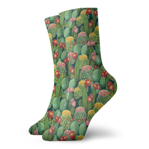 Nature Funny Compression Socks Women and Men,Garden Flowers Cactus Texas Desert Botanic Various Plants With Spikes Pattern,Best for Circulation,Running,Athletic,Nurse,Travel,Multicolor -12 inch