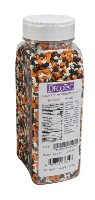DecoPac Spooky Halloween Edible decorations sprinkles quins, Multicolored - Orange, White and Black, 18 Ounces