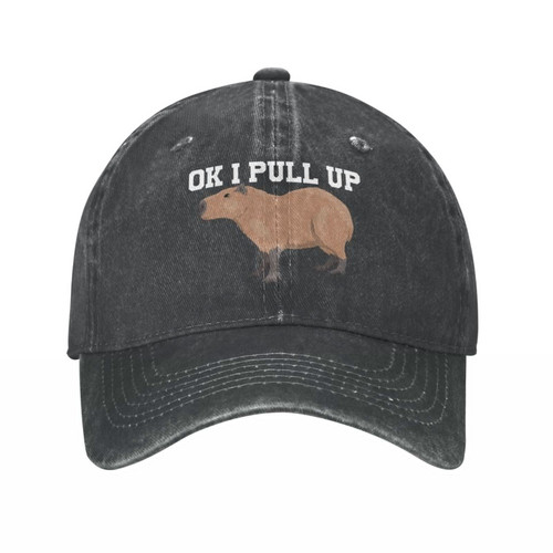 Funny Capybara Hat Ok I Pull Up Hat for Women Baseball Cap Vintage Hats Black