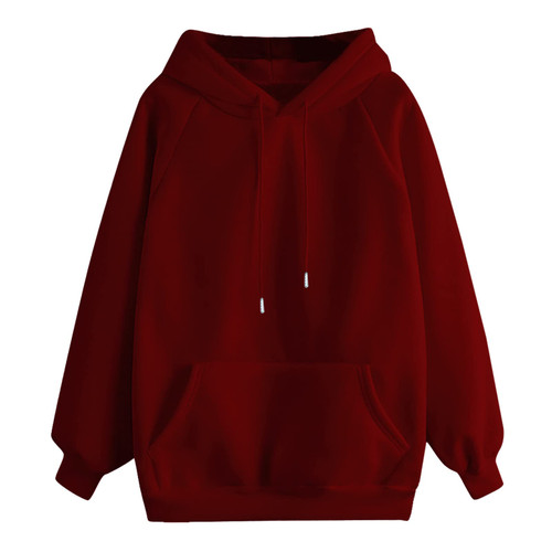 TUNUSKAT Hoodies For Women Loose Fit Long Sleeve Hooded Sweatshirt Solid Drawstring Pullover Cute Tops Casual Plain Blouse