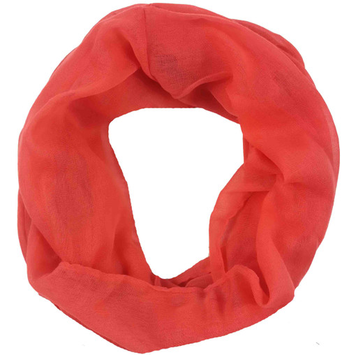 Lina & Lily Plain Color Infinity Loop Scarf Small Size for Spring Fall (Coral Red)