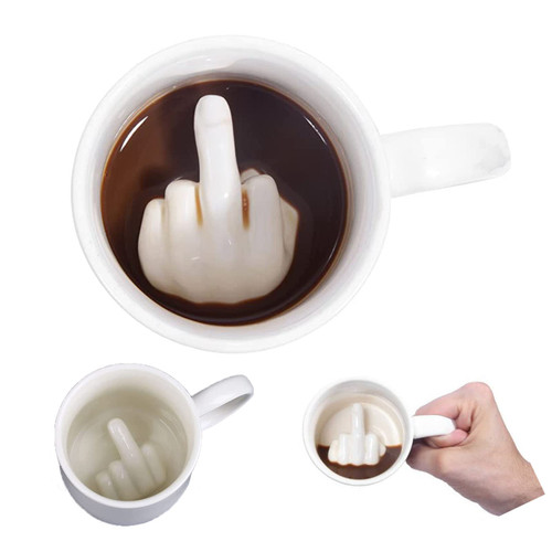 CTTPEG Ceramic Middle Finger Coffee Cup,Middle Finger Coffee Mug with 3D Funny Middle Finger Inside for Best April Fool's Day, Valentine's Day, Birthday Gift