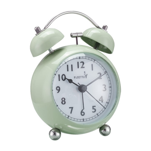 FLOITTUY {Loud Alarm Clock for Deep Sleepers) 3.5'' Twin Bell Alarm Clock with Backlight for Bedroom,No-Ticking,Cute(Green)