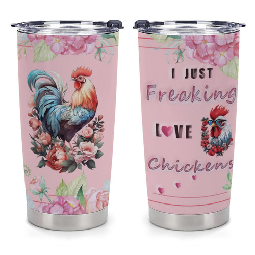 Phonily Chicken Tumbler Cup Freaking Love Chicken Tumbler Chicken Lover Gifts for Men Women Friends Family Butterfly Stainless Steel Insulated Tumblers 20oz