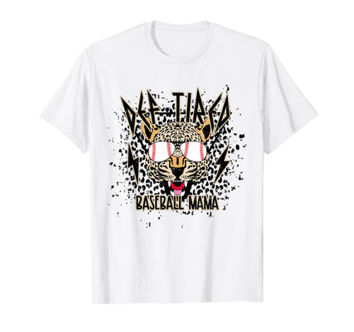 Leopard Def Tired Baseball Mama Mom Life Team Sport Women T-Shirt