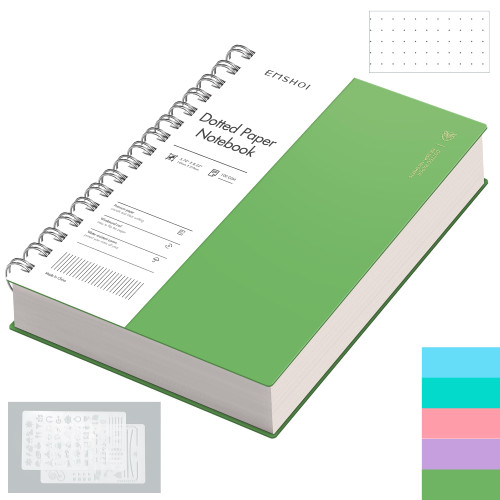 EMSHOI A5 Spiral Notebook Bullet Dotted journal, Small 5.7" X 8.22", 300 Pages/150 Sheets, 100gsm Dot Grid Paper, Waterproof Hardcover, for Office School Women Men Work Writing Notes-Green
