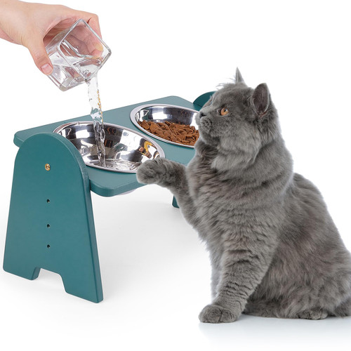 Bienbee Elevated Cat Bowls, Bamboo Raised Cat Food Bowls Anti Vomiting, Cat Bowls Elevated Tilted, Raised Dog Bowls for Cat, Kitty, Puppy, Small Size Dog Bienbee Elevated Cat Bowls, Bamboo Raised Cat Food Bowls Anti Vomiting, Cat Bowls Elevated Tilted, Raised Dog Bowls for Cat, Kitty, Puppy, Small Size Dog