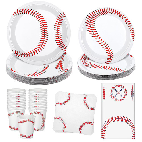 durony 98 Pieces Baseball Party Tableware Serves 24 Guests Baseball Party Supplies Set Baseball Party Decoration Plates Napkins Cups Tablecloth for Sports Themed Party Supplies