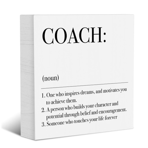 Inspirational Coach Definition Decorative Wooden Box Sign Encouraging Coach Gifts Rustic Soccer Coach Office Desk Decorations Farmhouse Football Coach Gifts Wood Block Plaque Home Shelf Table Decor