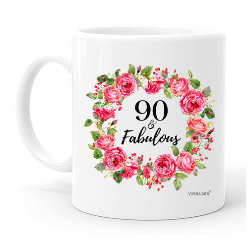 Vivulla68 90 Fabulous Birthday Mug, 90th Birthday Gifts For Women, 90 Year Old Birthday Gifts For Women, 90th Birthday Decorations For Woman, 90th Birthday Cups, 90th Birthday Gift Ideas For Grandma