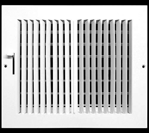 10"w X 6"h 2-Way-Flat Stamped Steel - Vent Cover - Grille Register - Sidewall or Ceiling - High Airflow - White [Outer Dimensions: 11.75"w X 7.75"h]