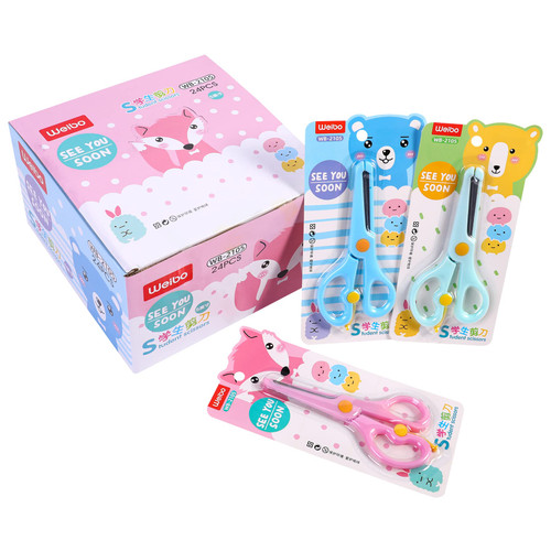 WeiBo 24 Pcs 5" Plastic Kids Design Safety Art Scissors-Set for Kids and Students Paper Construction Supplies,Cutting Effects Kids Scissors