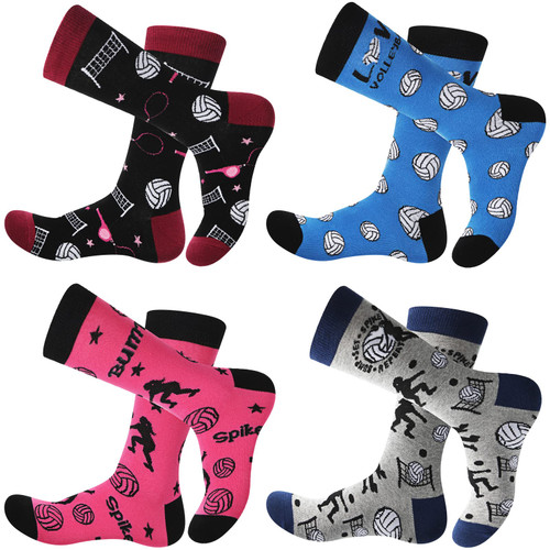 Vicenpal 4 Pairs Novelty Football Basketball Soccer Golf Socks Casual Crew Socks Gift for Men Women Teens Sports Series Socks (Volleyball Style), 6-12 Vicenpal 4 Pairs Novelty Football Basketball Soccer Golf Socks Casual Crew Socks Gift for Men Women Teens Sports Series Socks (Volleyball Style), 6-12