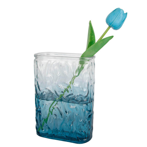 7.1 in Tall Blue Crystal Glass Flower Vases Modern Glass Book Vase for Table Centerpiece, Hydroponic Glass Vases for Home Office Indoor Wedding Housewarming Decor