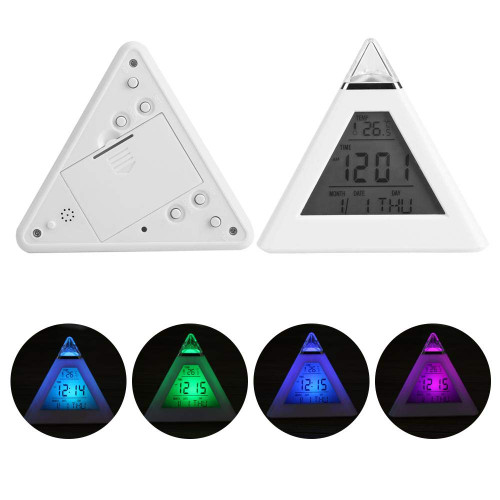 TOPINCN Pyramid Alarm Clock, LED Color Changing Digital LCD Alarm Clock Thermometer Night Light Desktop Table Clocks with 8 Alarm Sounds 7 Colors Changing Clock for Kids Adults