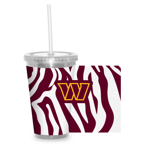 Rico Industries NFL Washington Commanders Glitter NFL Football Team 16oz Clear Tumbler W/Straw, White Rico Industries NFL Washington Commanders Glitter NFL Football Team 16oz Clear Tumbler W/Straw, White