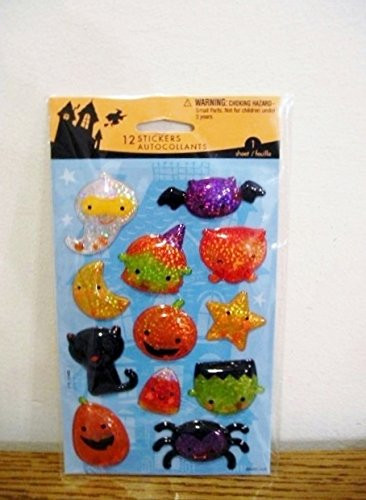 Stickety Doo Da Halloween Epoxy Shaking Shaker Stickers - 12 Stickers Spider Cat Bat Pumpkin Frankenstein