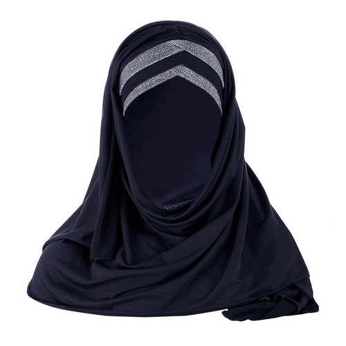 Women Girls Muslim Turban Hijab Cap Long Hejab Islamic Sports Head Scarves Shawl Wrap Head Wrap Scarf Shawl Navy Blue
