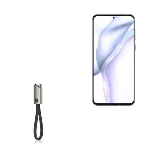 BoxWave Cable Compatible with Huawei P50 - USB Type-C Keychain Charger, Key Ring USB Type-C to Type-A 8 in USB Cable - Jet Black