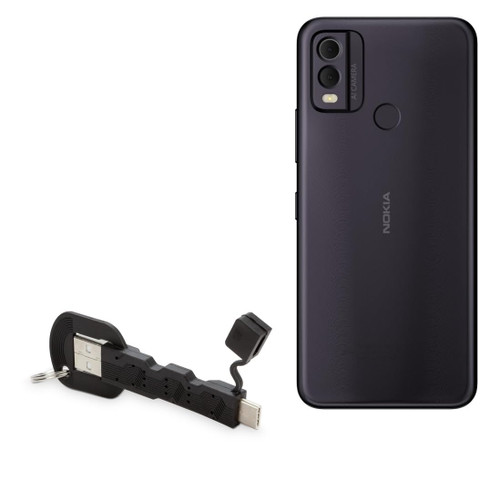 BoxWave Cable Compatible with Nokia C32 - USB Type-C Keychain Charger, Key Ring USB Type-C to Type-A 8 in USB Cable - Jet Black