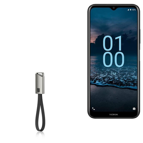 BoxWave Cable Compatible with Nokia G100 - USB Type-C Keychain Charger, Key Ring USB Type-C to Type-A 8 in USB Cable - Jet Black