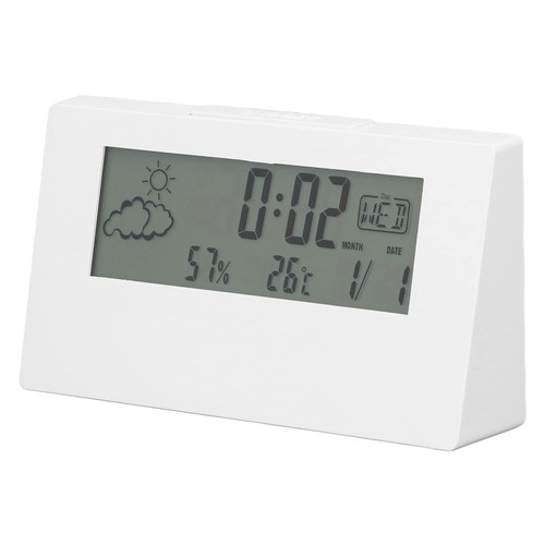 VTOSEN Digital Alarm Clock, Alarm Clock with LED Display, Snooze Function, LCD Time Date Temp Humidity, Bedside Electronic Clock with Light, Digital Clock for Bedroom, Desktop(White)