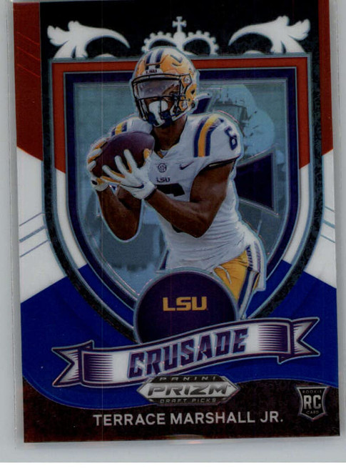 2021 Panini Prizm Draft Picks Prizms Red White and Blue #180 Terrace Marshall Jr. Crusade LSU Tigers Football Trading Card 2021 Panini Prizm Draft Picks Prizms Red White and Blue #180 Terrace Marshall Jr. Crusade LSU Tigers Football Trading Card
