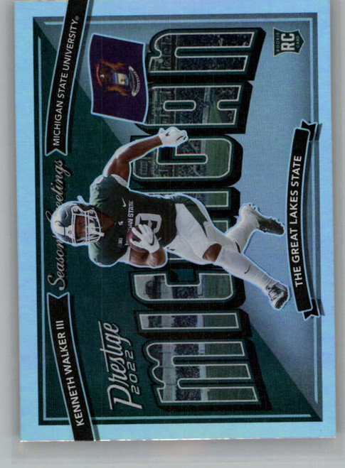 2022 Panini Prestige Seasons Greetings #15 Kenneth Walker III Michigan State Spartans RC Rookie NFL Football Trading Card