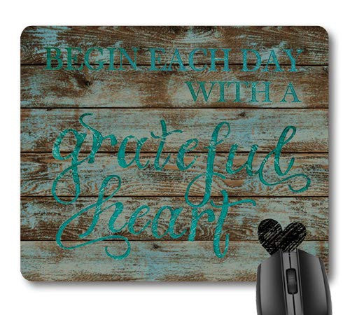 7AN.M Begin Each Day with a Grateful Heart Motivational Quote Mouse Pad, Inspirational Quotes on Rustic Barn Wood Mouse Pads Vintage Teal Mat