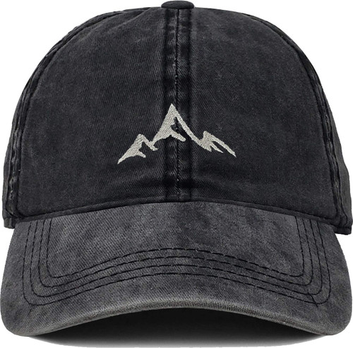 Dad Hat Unisex Cotton Low Profile Distressed Vintage Baseball Cap (Mountain - Black (Washed))