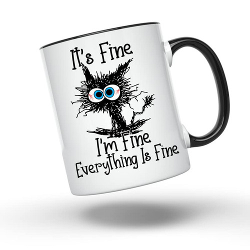 Bliss Monkey Co. I'm Fine Everythings Fine Coffee Mug - Funny Sarcastic Mug - Cat Lover Coffee Mug - 11 Ounce Novelty Coffee Cup - BMCM00149