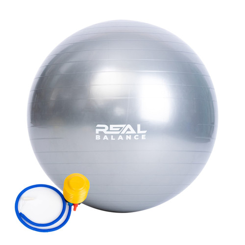 Real Balance Exercise Yoga Ball, Home Exercise Yoga Ball for Fitness, Inflatable Balance Ball with Quick Pump for Core Strength Training Stability Pregnancy and Physical Therapy (Silver, 21.5 Inch) Real Balance Exercise Yoga Ball, Home Exercise Yoga Ball for Fitness, Inflatable Balance Ball with Quick Pump for Core Strength Training Stability Pregnancy and Physical Therapy (Silver, 21.5 Inch)
