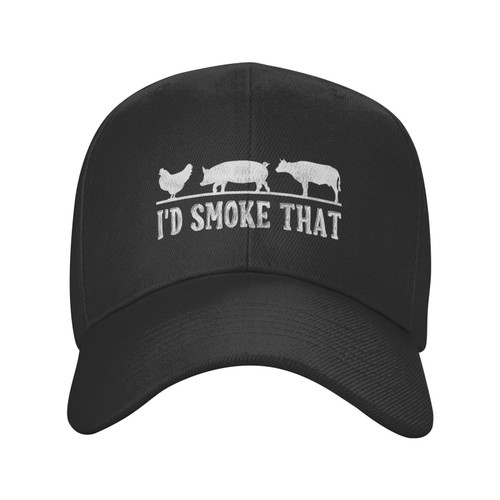 I'd Smoke That Patriot BBQ Barbeque Cook Chef (2) Baseball Cap for Men Women Adjustable Dad Trucker Hat Outdoor Black