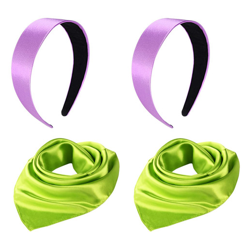 Matiniy 2 Set Green Scarf and Purple Headband for Women Girls Chiffon Square Ribbon Neck Scarf Lavender Headband Halloween