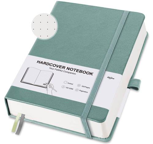 Dotted Grid Journal Notebook - Dot Grid Notebook Hardcover, Premium Thick Journal Ink-Proof Paper 100gsm with Numbered?Pages, 320 Pages, for Women, School/Office, A5 Hard Cover, 5.75'' X 8.38'' Green