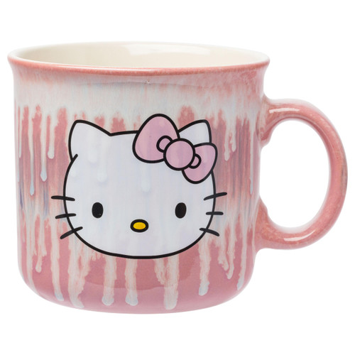 Silver Buffalo Sanrio Hello Kitty Pink Bow Reactive Glaze Ceramic Camper Mug, 20 Ounces