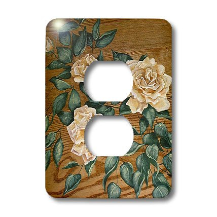 3dRose lsp_44365_6 White Tea Roses And Leaves On Oak Background Outlet Cover