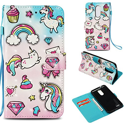 LG Aristo 2 Case, LG Tribute Dynasty Case, LG Zone 4 Case, LG K8 2018 Case, OrangePlus PU Leather Folio Flip Wallet Case [Kickstand] Magnetic Closure for LG K8 2018 (Cute Pony)
