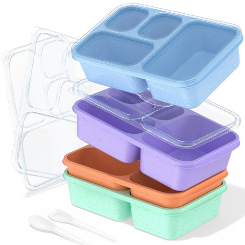 XGXN 4 Pack Bento Lunch Box, Bento Box Adult Lunch, BoxBento Lunch Box for kids, Snack Box Containers, Meal Prep Container Microwave Safe, Lunch Box of 4-Compartment (Wheat-JOJO)