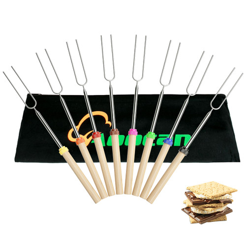 Aoocan Marshmallow Roasting Sticks Smores Sticks for Fire Pit, Telescoping Rotating Smores Skewers - Hot Dog Roasting Sticks for Campfire, Camping, Bonfire and Grill (8/Pack)