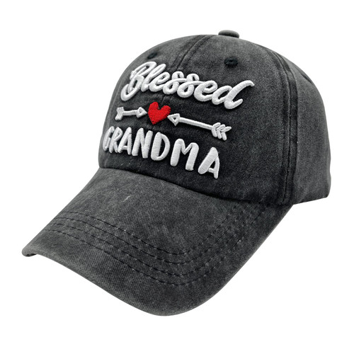Waldeal Women's Blessed Grandma Hats Washed Denim Adjustable Baseball Cap for Mom (Grandma 3D Embroidered - Black)