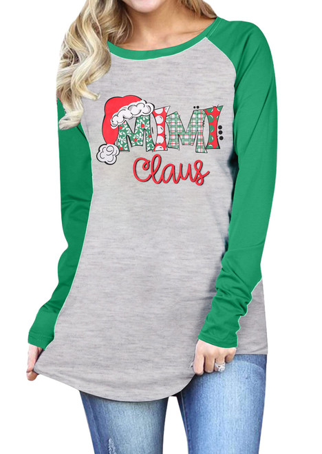 Mimi Claus Christmas Shirt Women Cute Santa Graphic T-Shirt Long Sleeve Raglan Baseball Tee Top (Green, M)