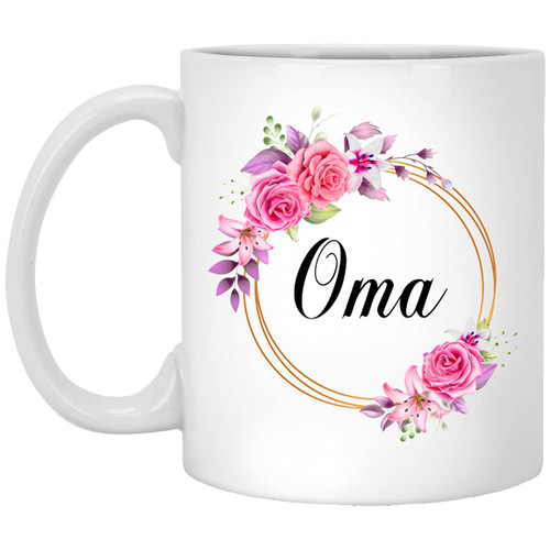 GavinsDesigns Oma Flower Novelty Coffee Mug Gift For Mother's Day - Oma Pink Flowers On Gold Frame - New Oma Mug Flower - Birthday Gifts For Oma - Oma Coffee Mug 11oz (MUG-4GPK84WSSE-11oz)
