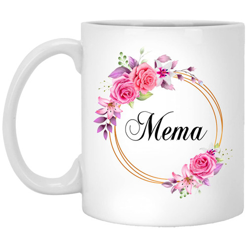 GavinsDesigns Mema Flower Novelty Coffee Mug Gift For Mother's Day - Mema Pink Flowers On Gold Frame - New Mema Mug Flower - Birthday Gifts For Mema - Mema Coffee Mug 11oz(MUG-T4LOBO5HA3-11oz)